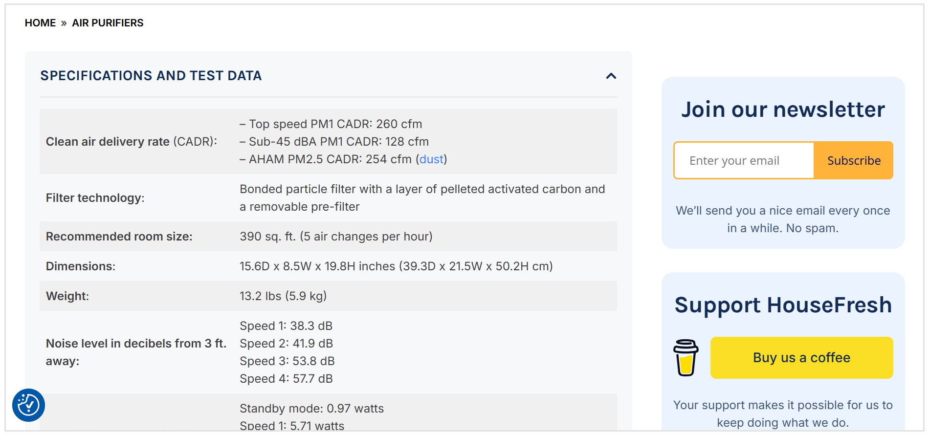 Specifiche e dati di prova